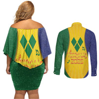 SVG Vincy Mas Couples Matching Off Shoulder Short Dress and Long Sleeve Button Shirt Saint Vincent and the Grenadines National Carnival - Wonder Print Shop