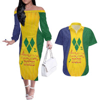 SVG Vincy Mas Couples Matching Off The Shoulder Long Sleeve Dress and Hawaiian Shirt Saint Vincent and the Grenadines National Carnival - Wonder Print Shop