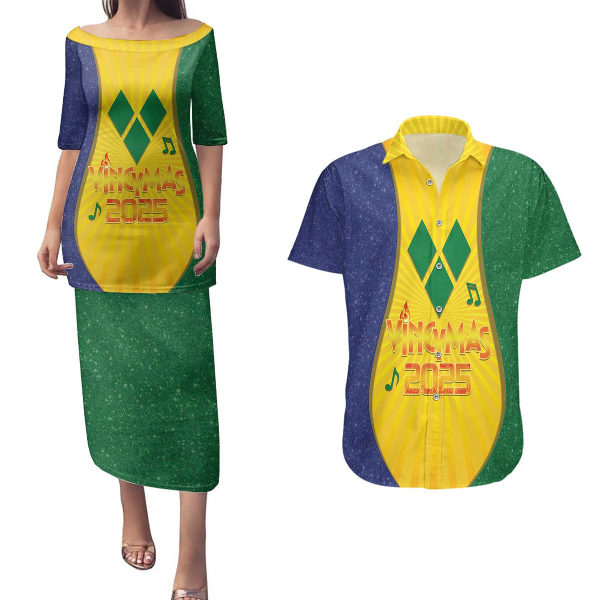 SVG Vincy Mas Couples Matching Puletasi and Hawaiian Shirt Saint Vincent and the Grenadines National Carnival - Wonder Print Shop
