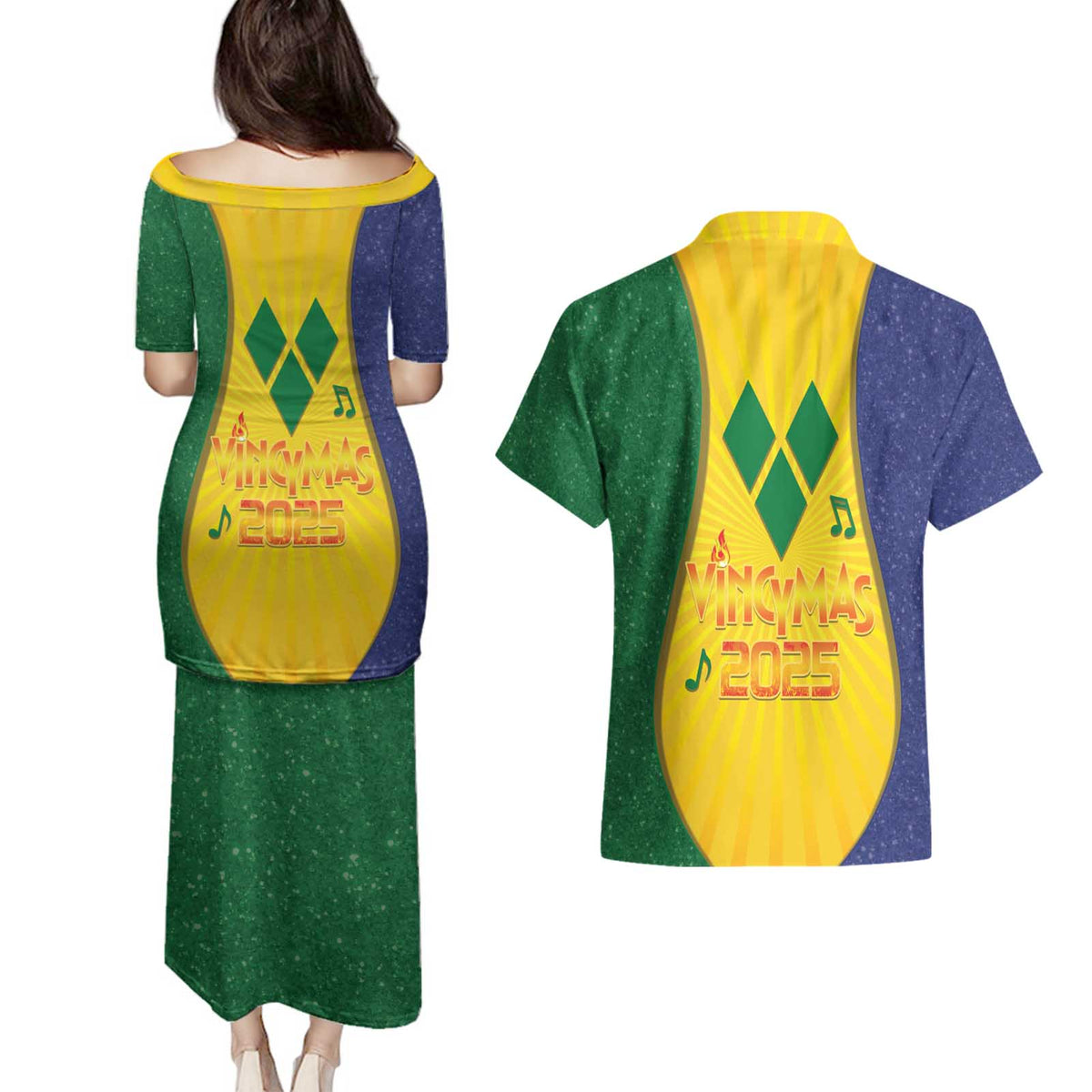 SVG Vincy Mas Couples Matching Puletasi and Hawaiian Shirt Saint Vincent and the Grenadines National Carnival - Wonder Print Shop