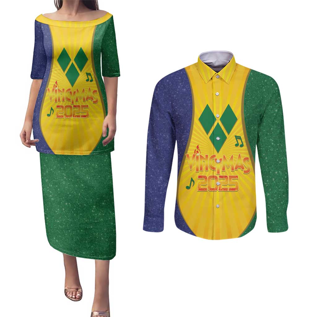 SVG Vincy Mas Couples Matching Puletasi and Long Sleeve Button Shirt Saint Vincent and the Grenadines National Carnival - Wonder Print Shop