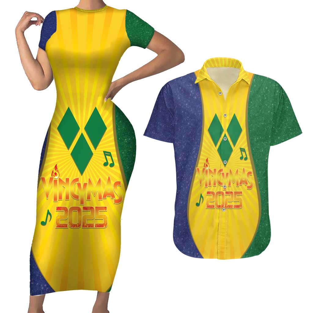 SVG Vincy Mas Couples Matching Short Sleeve Bodycon Dress and Hawaiian Shirt Saint Vincent and the Grenadines National Carnival - Wonder Print Shop