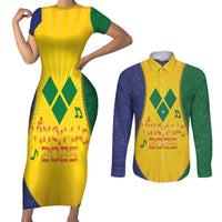 SVG Vincy Mas Couples Matching Short Sleeve Bodycon Dress and Long Sleeve Button Shirt Saint Vincent and the Grenadines National Carnival - Wonder Print Shop