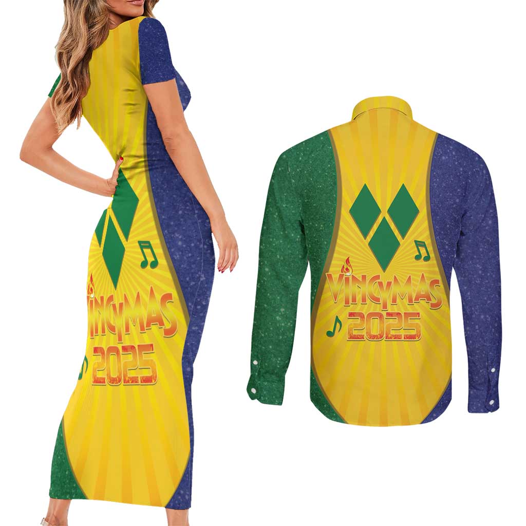 SVG Vincy Mas Couples Matching Short Sleeve Bodycon Dress and Long Sleeve Button Shirt Saint Vincent and the Grenadines National Carnival - Wonder Print Shop