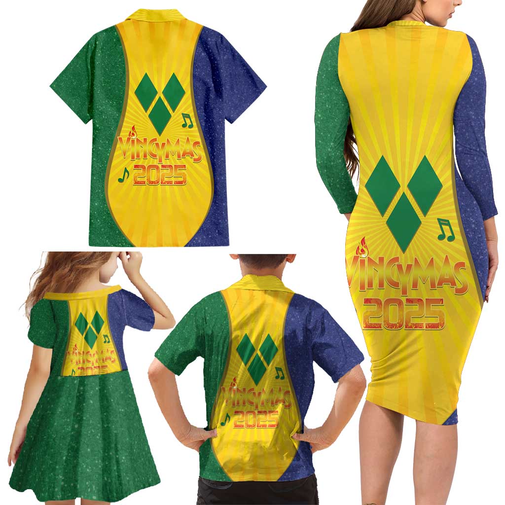 SVG Vincy Mas Family Matching Long Sleeve Bodycon Dress and Hawaiian Shirt Saint Vincent and the Grenadines National Carnival - Wonder Print Shop