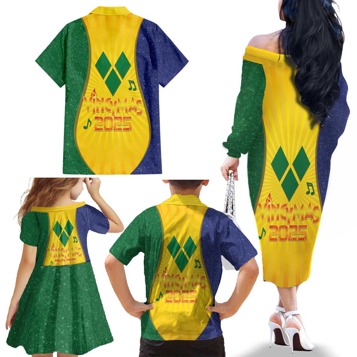 SVG Vincy Mas Family Matching Off The Shoulder Long Sleeve Dress and Hawaiian Shirt Saint Vincent and the Grenadines National Carnival - Wonder Print Shop