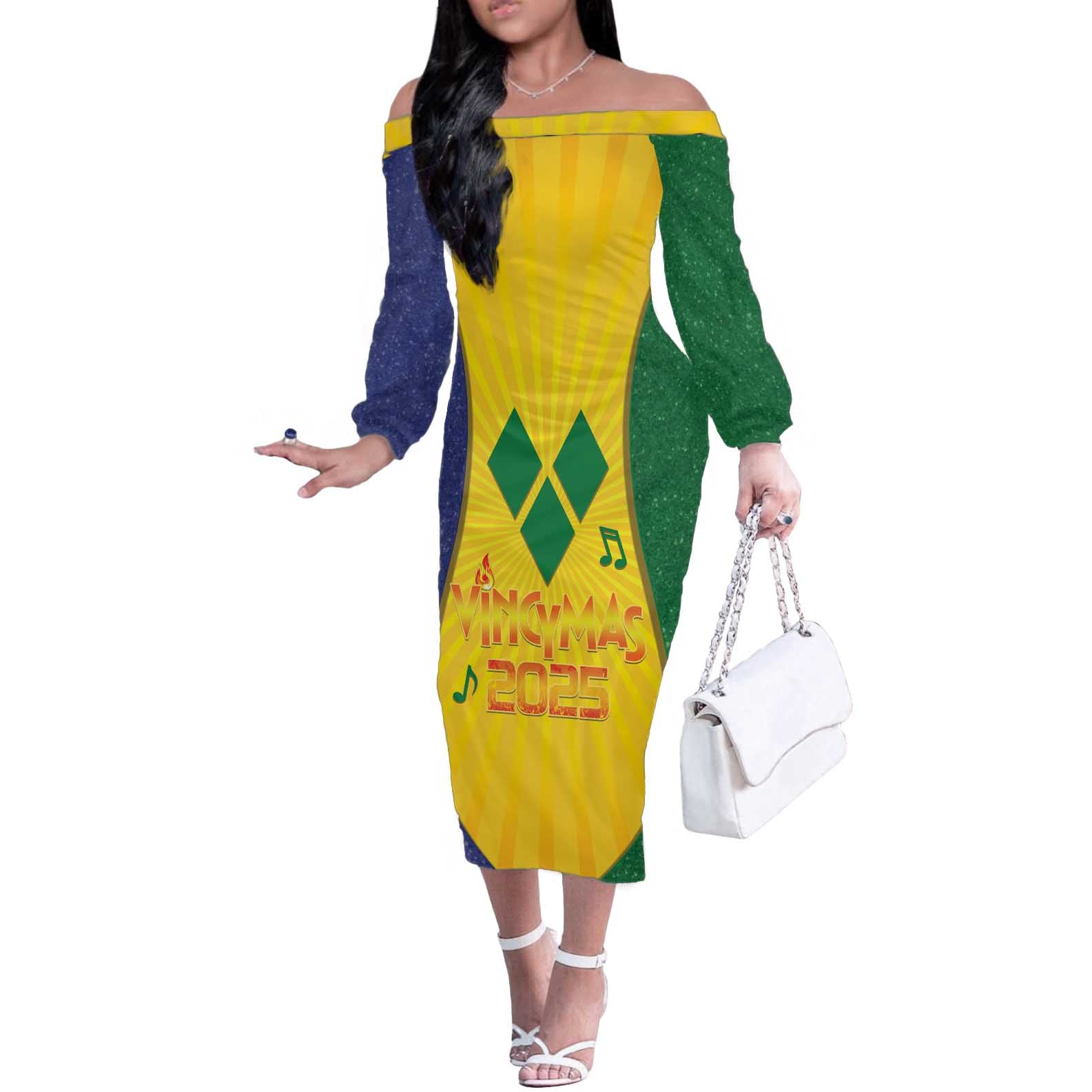 SVG Vincy Mas Off The Shoulder Long Sleeve Dress Saint Vincent and the Grenadines National Carnival - Wonder Print Shop