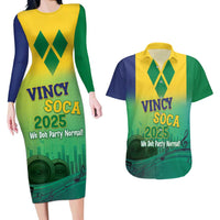 Vincy Mas 2025 Couples Matching Long Sleeve Bodycon Dress and Hawaiian Shirt Vincy Soca We Doh Party Normal - Wonder Print Shop