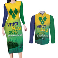 Vincy Mas 2025 Couples Matching Long Sleeve Bodycon Dress and Long Sleeve Button Shirt Vincy Soca We Doh Party Normal - Wonder Print Shop
