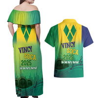 Vincy Mas 2025 Couples Matching Off Shoulder Maxi Dress and Hawaiian Shirt Vincy Soca We Doh Party Normal - Wonder Print Shop