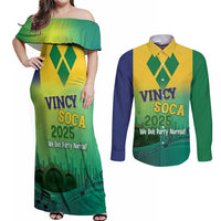 Vincy Mas 2025 Couples Matching Off Shoulder Maxi Dress and Long Sleeve Button Shirt Vincy Soca We Doh Party Normal - Wonder Print Shop
