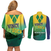 Vincy Mas 2025 Couples Matching Off Shoulder Short Dress and Long Sleeve Button Shirt Vincy Soca We Doh Party Normal - Wonder Print Shop