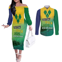Vincy Mas 2025 Couples Matching Off The Shoulder Long Sleeve Dress and Long Sleeve Button Shirt Vincy Soca We Doh Party Normal - Wonder Print Shop