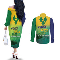 Vincy Mas 2025 Couples Matching Off The Shoulder Long Sleeve Dress and Long Sleeve Button Shirt Vincy Soca We Doh Party Normal - Wonder Print Shop