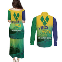 Vincy Mas 2025 Couples Matching Puletasi and Long Sleeve Button Shirt Vincy Soca We Doh Party Normal - Wonder Print Shop