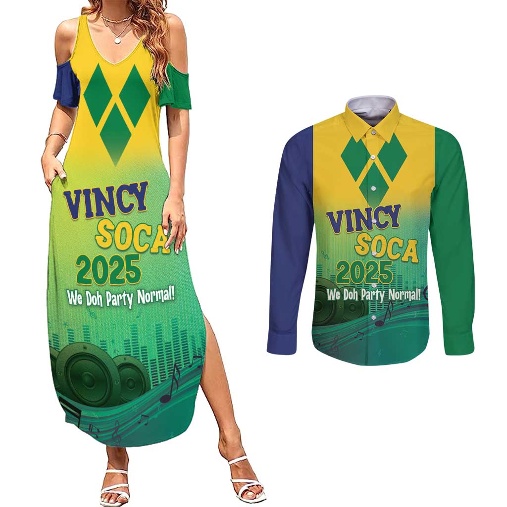 Vincy Mas 2025 Couples Matching Summer Maxi Dress and Long Sleeve Button Shirt Vincy Soca We Doh Party Normal - Wonder Print Shop