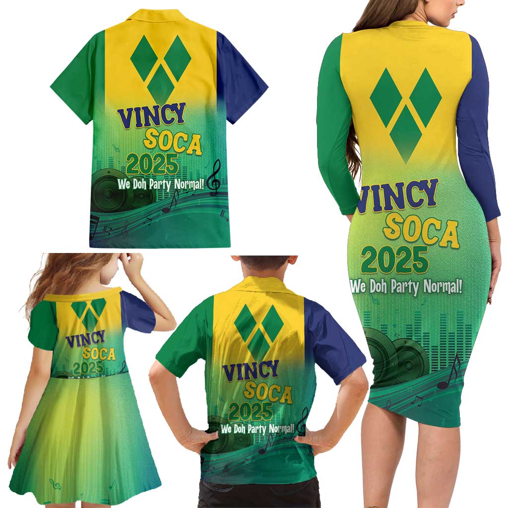 Vincy Mas 2025 Family Matching Long Sleeve Bodycon Dress and Hawaiian Shirt Vincy Soca We Doh Party Normal - Wonder Print Shop