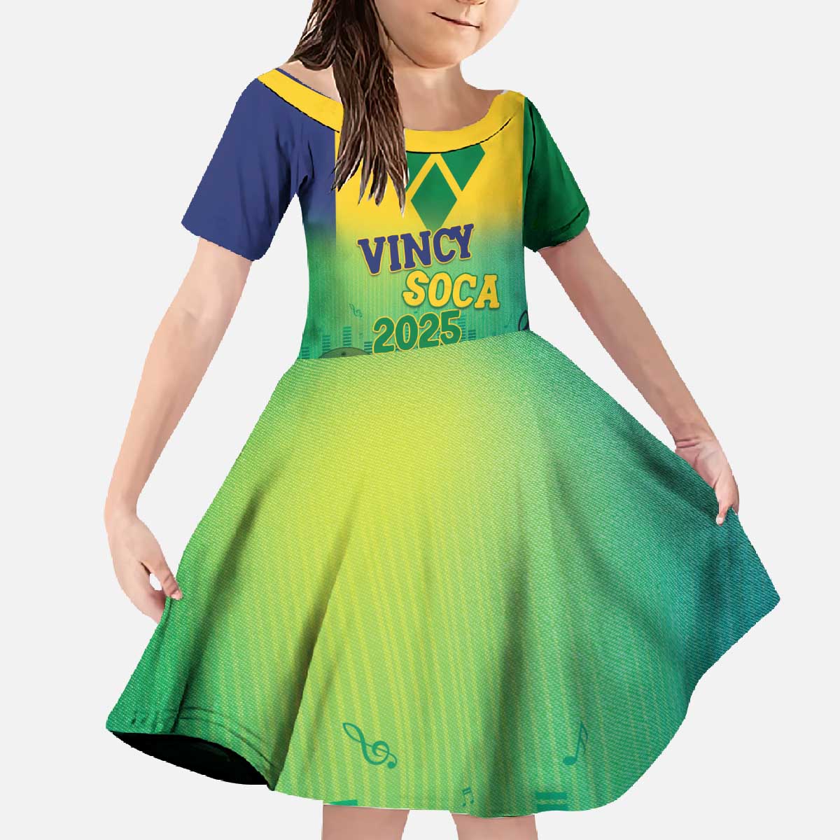 Vincy Mas 2025 Family Matching Off The Shoulder Long Sleeve Dress and Hawaiian Shirt Vincy Soca We Doh Party Normal - Wonder Print Shop