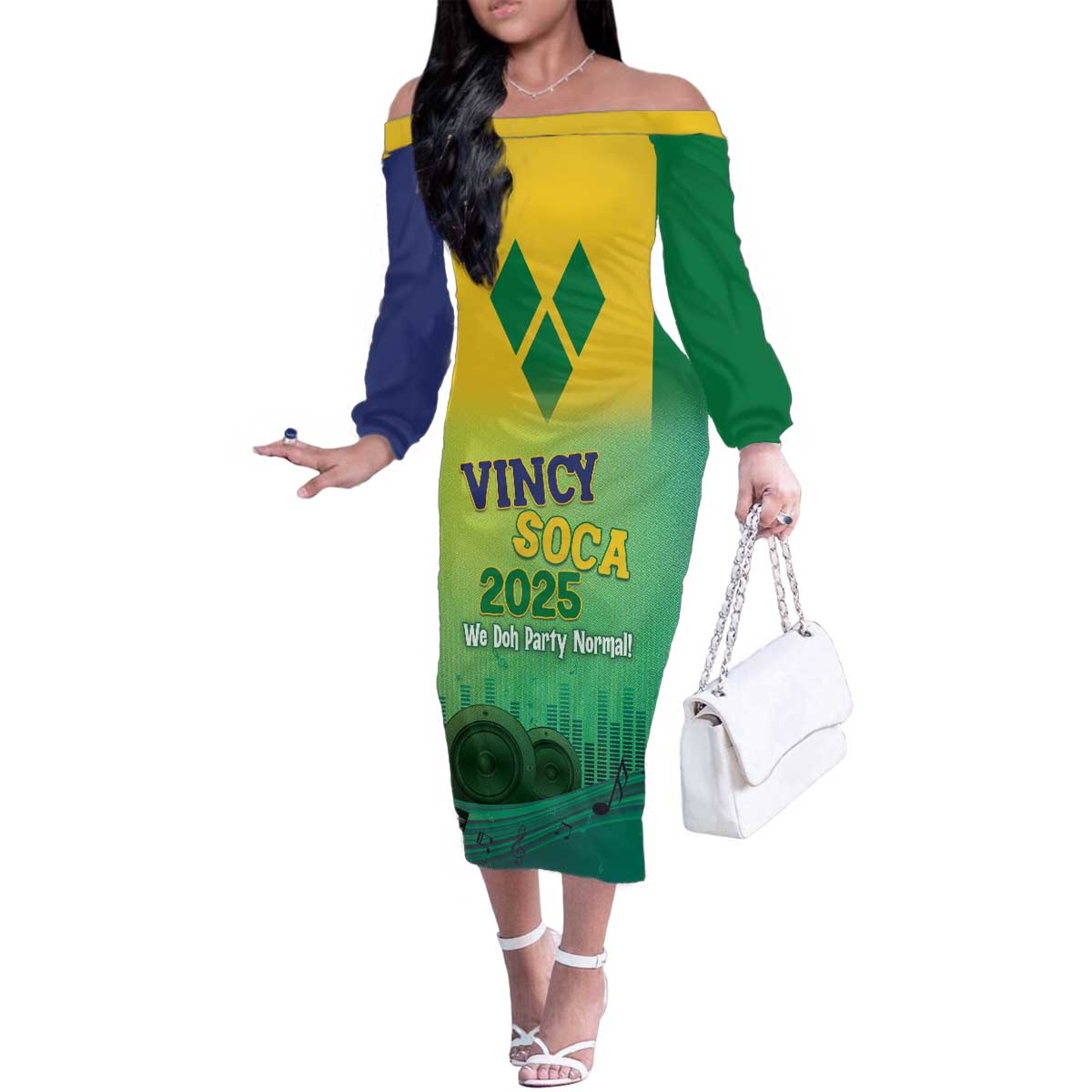 Vincy Mas 2025 Family Matching Off The Shoulder Long Sleeve Dress and Hawaiian Shirt Vincy Soca We Doh Party Normal - Wonder Print Shop