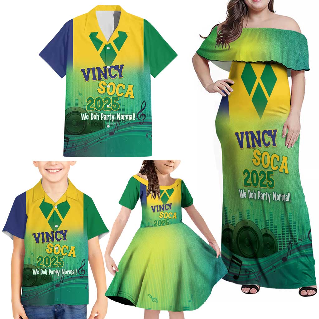 Vincy Mas 2025 Family Matching Off Shoulder Maxi Dress and Hawaiian Shirt Vincy Soca We Doh Party Normal - Wonder Print Shop