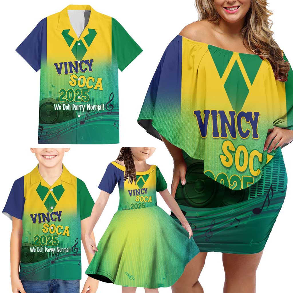 Vincy Mas 2025 Family Matching Off Shoulder Short Dress and Hawaiian Shirt Vincy Soca We Doh Party Normal - Wonder Print Shop
