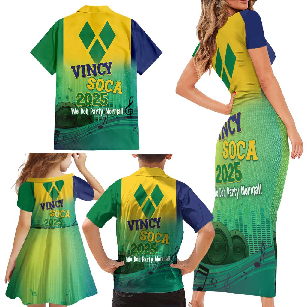 Vincy Mas 2025 Family Matching Short Sleeve Bodycon Dress and Hawaiian Shirt Vincy Soca We Doh Party Normal - Wonder Print Shop