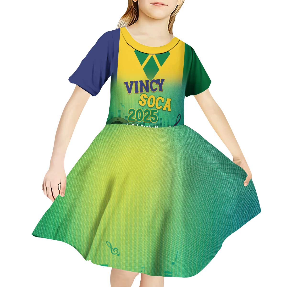 Vincy Mas 2025 Kid Short Sleeve Dress Vincy Soca We Doh Party Normal - Wonder Print Shop