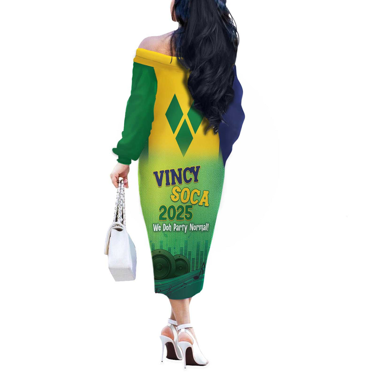 Vincy Mas 2025 Off The Shoulder Long Sleeve Dress Vincy Soca We Doh Party Normal - Wonder Print Shop