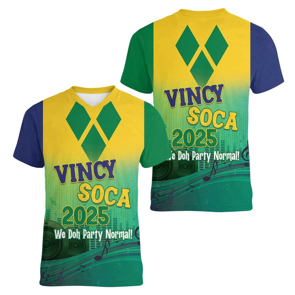 Vincy Mas 2025 Women V-Neck T-Shirt Vincy Soca We Doh Party Normal - Wonder Print Shop