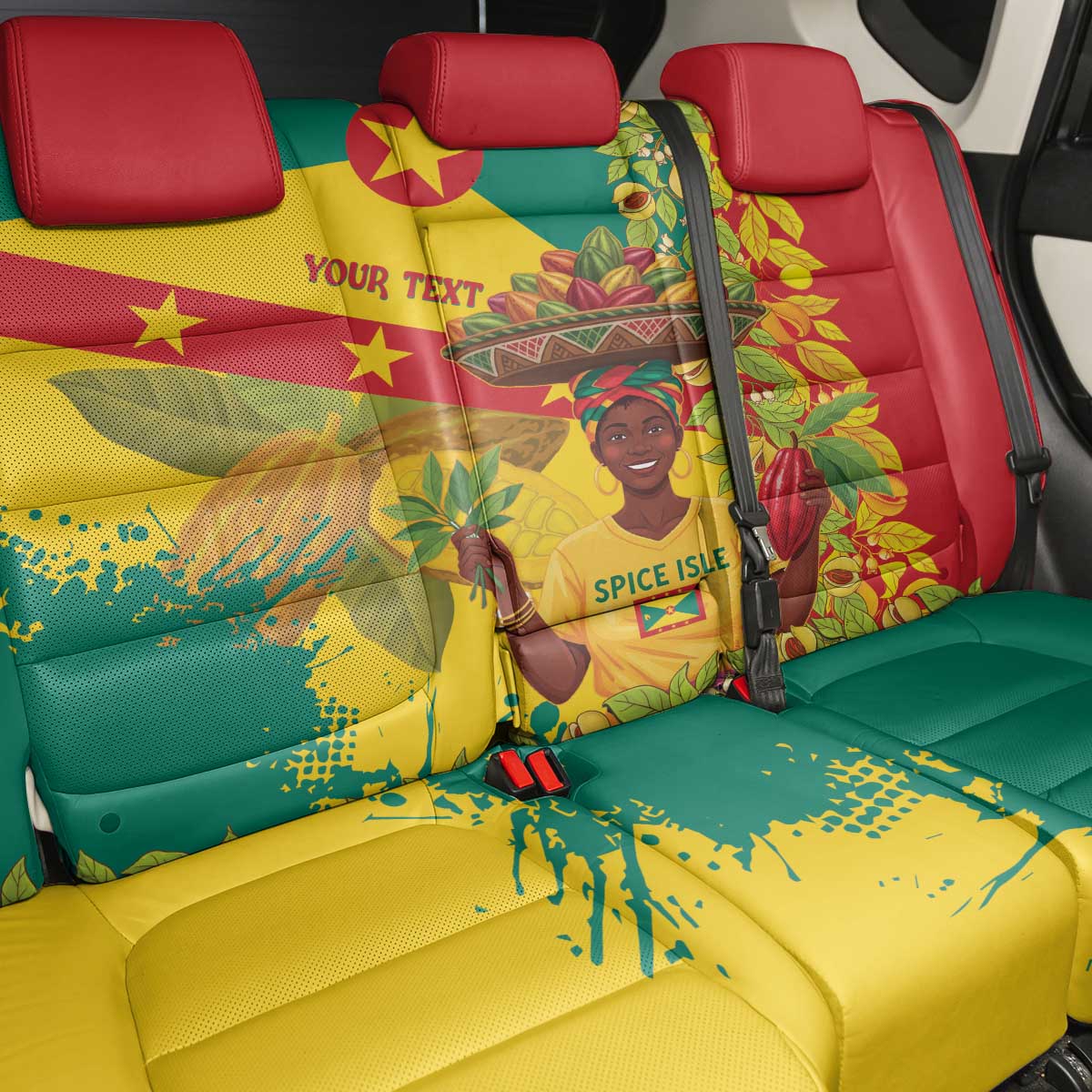 Personalized Grenada Spicemas 2025 Back Car Seat Cover Spice Isle Nutmeg Cocoa Pod - Wonder Print Shop