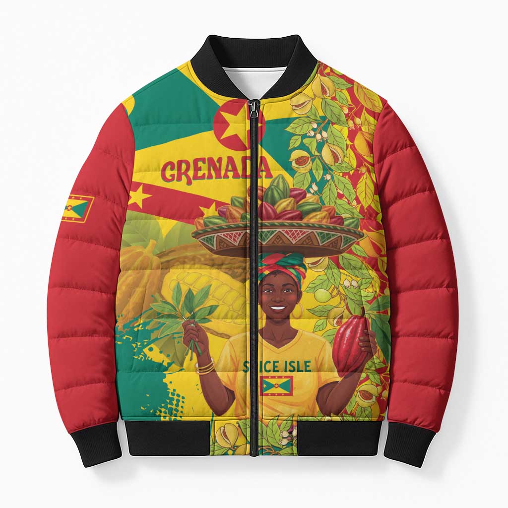 Personalized Grenada Spicemas 2025 Bomber Puffer Jacket Spice Isle Nutmeg Cocoa Pod - Wonder Print Shop