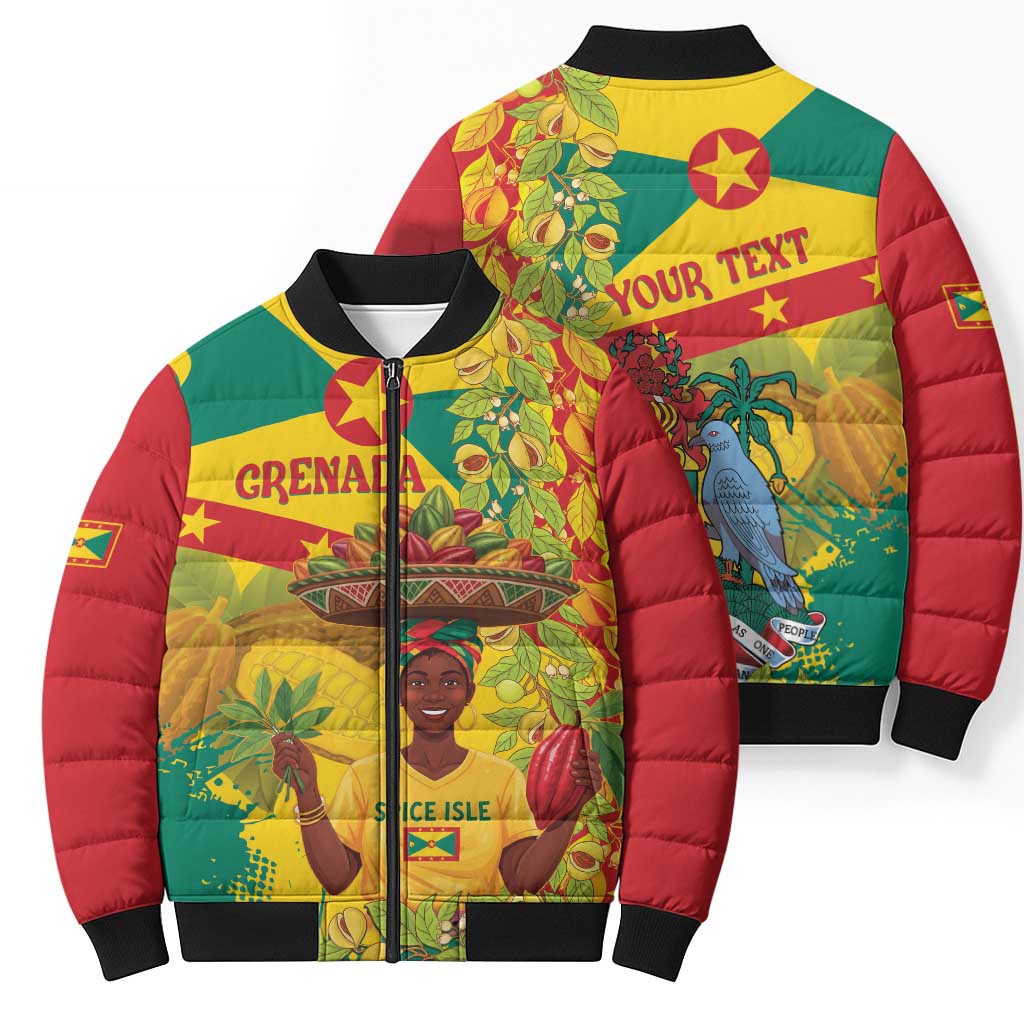 Personalized Grenada Spicemas 2025 Bomber Puffer Jacket Spice Isle Nutmeg Cocoa Pod - Wonder Print Shop