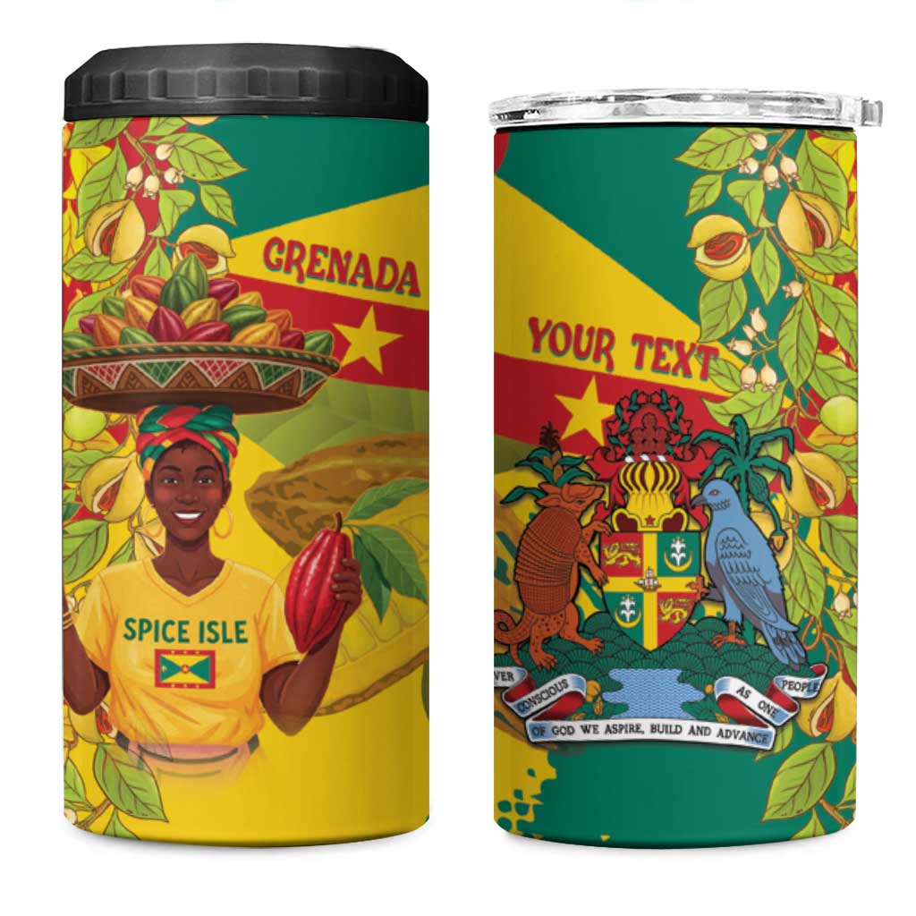 Personalized Grenada Spicemas 2025 4 in 1 Can Cooler Tumbler Spice Isle Nutmeg Cocoa Pod - Wonder Print Shop