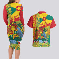 Personalized Grenada Spicemas 2025 Couples Matching Long Sleeve Bodycon Dress and Hawaiian Shirt Spice Isle Nutmeg Cocoa Pod - Wonder Print Shop