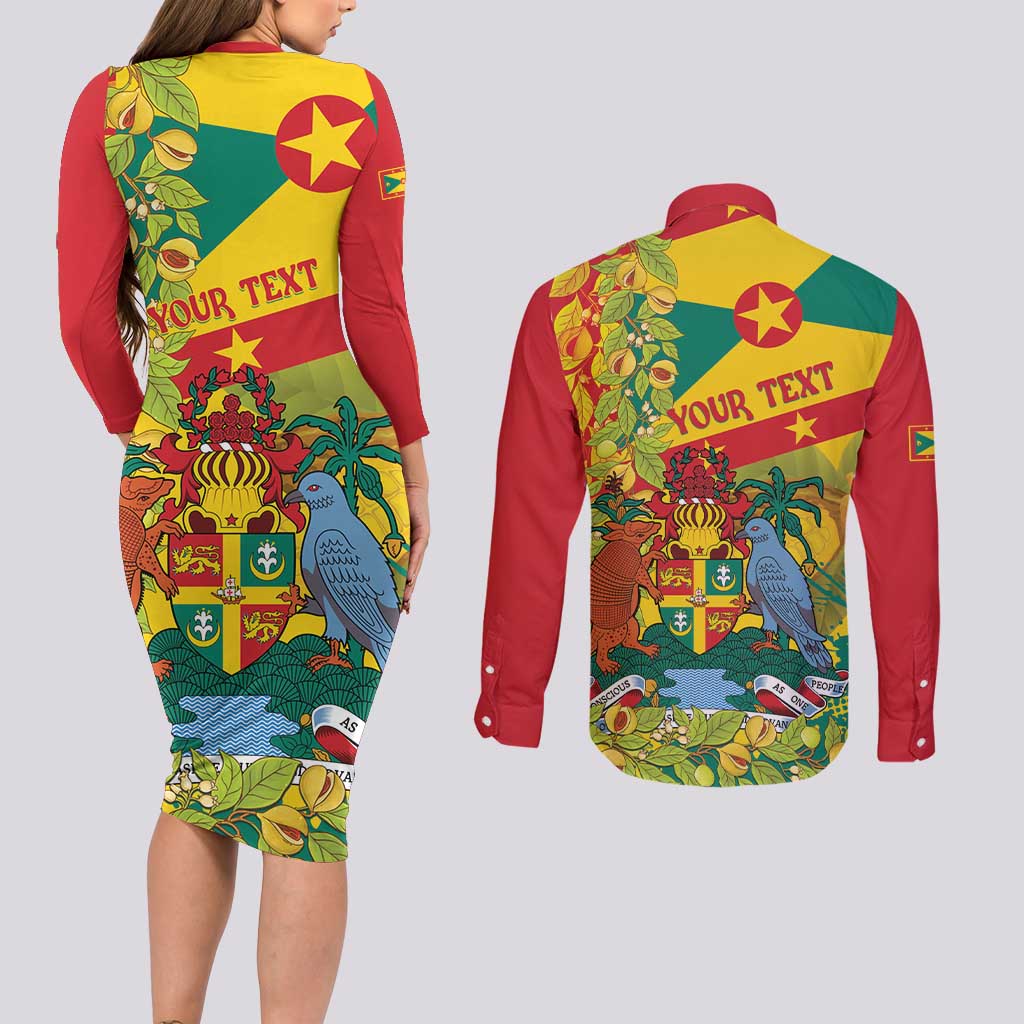 Personalized Grenada Spicemas 2025 Couples Matching Long Sleeve Bodycon Dress and Long Sleeve Button Shirt Spice Isle Nutmeg Cocoa Pod - Wonder Print Shop