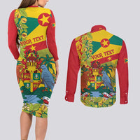 Personalized Grenada Spicemas 2025 Couples Matching Long Sleeve Bodycon Dress and Long Sleeve Button Shirt Spice Isle Nutmeg Cocoa Pod - Wonder Print Shop