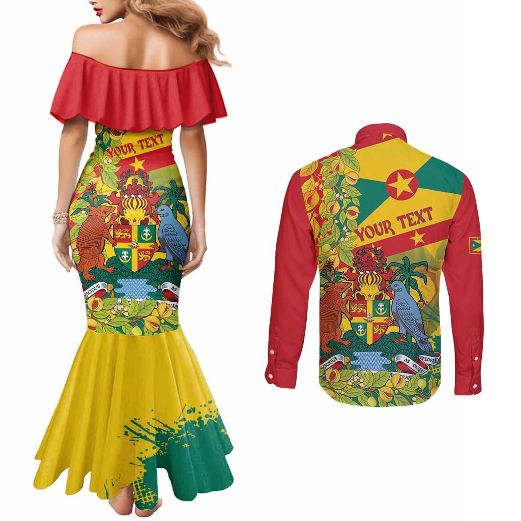 Personalized Grenada Spicemas 2025 Couples Matching Mermaid Dress and Long Sleeve Button Shirt Spice Isle Nutmeg Cocoa Pod - Wonder Print Shop