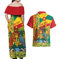 Personalized Grenada Spicemas 2025 Couples Matching Off Shoulder Maxi Dress and Hawaiian Shirt Spice Isle Nutmeg Cocoa Pod - Wonder Print Shop