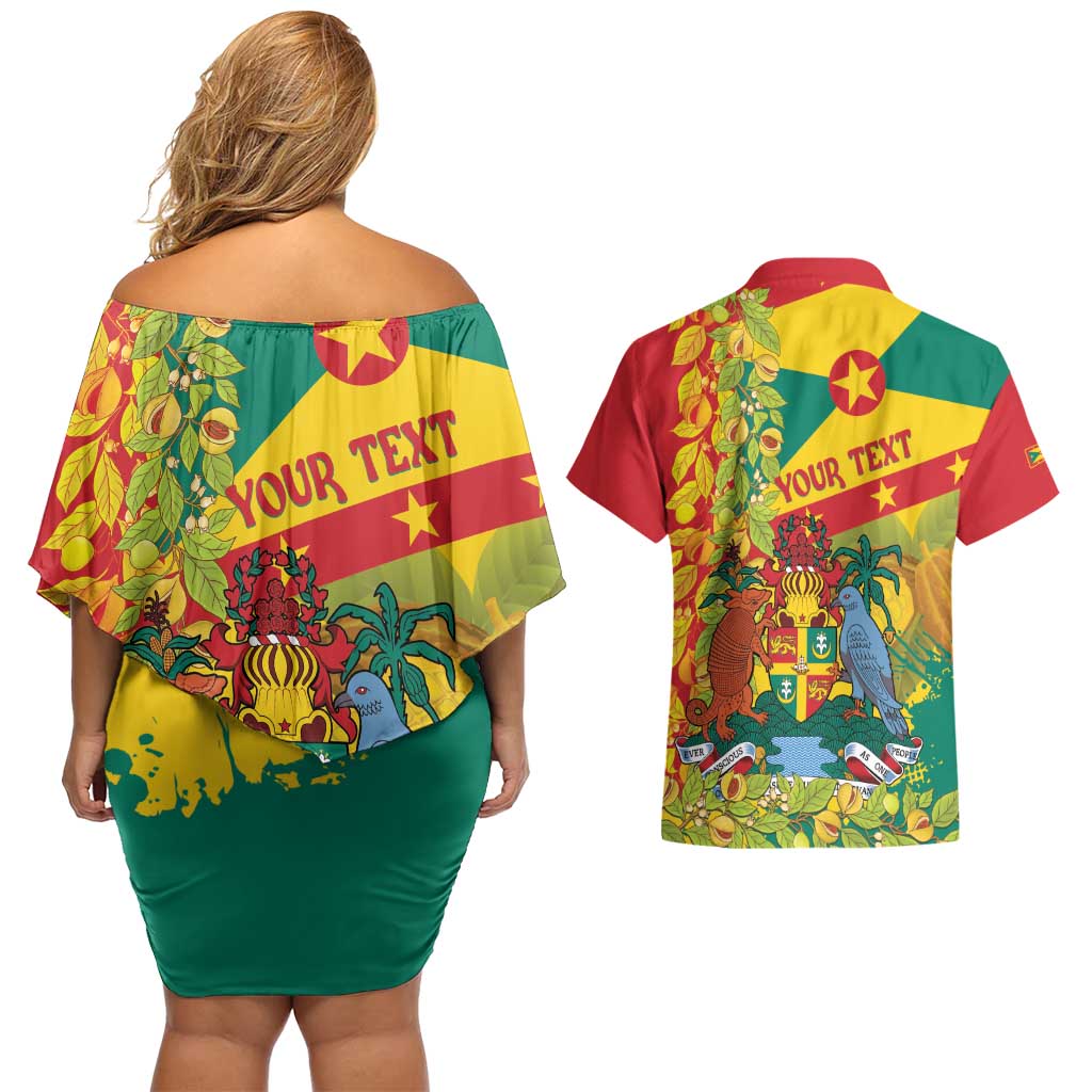 Personalized Grenada Spicemas 2025 Couples Matching Off Shoulder Short Dress and Hawaiian Shirt Spice Isle Nutmeg Cocoa Pod - Wonder Print Shop