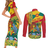 Personalized Grenada Spicemas 2025 Couples Matching Short Sleeve Bodycon Dress and Long Sleeve Button Shirt Spice Isle Nutmeg Cocoa Pod - Wonder Print Shop