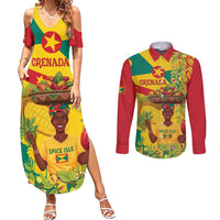 Personalized Grenada Spicemas 2025 Couples Matching Summer Maxi Dress and Long Sleeve Button Shirt Spice Isle Nutmeg Cocoa Pod - Wonder Print Shop