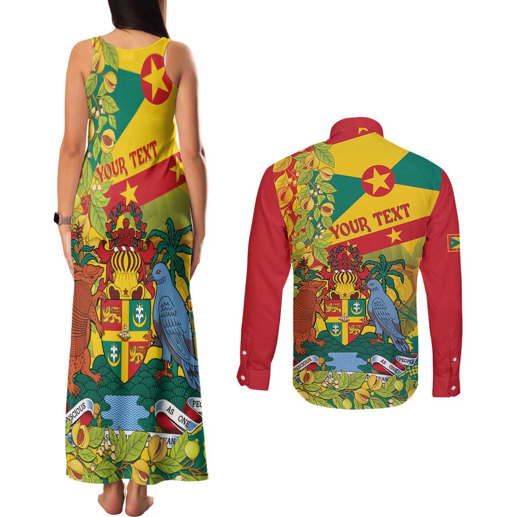 Personalized Grenada Spicemas 2025 Couples Matching Tank Maxi Dress and Long Sleeve Button Shirt Spice Isle Nutmeg Cocoa Pod - Wonder Print Shop