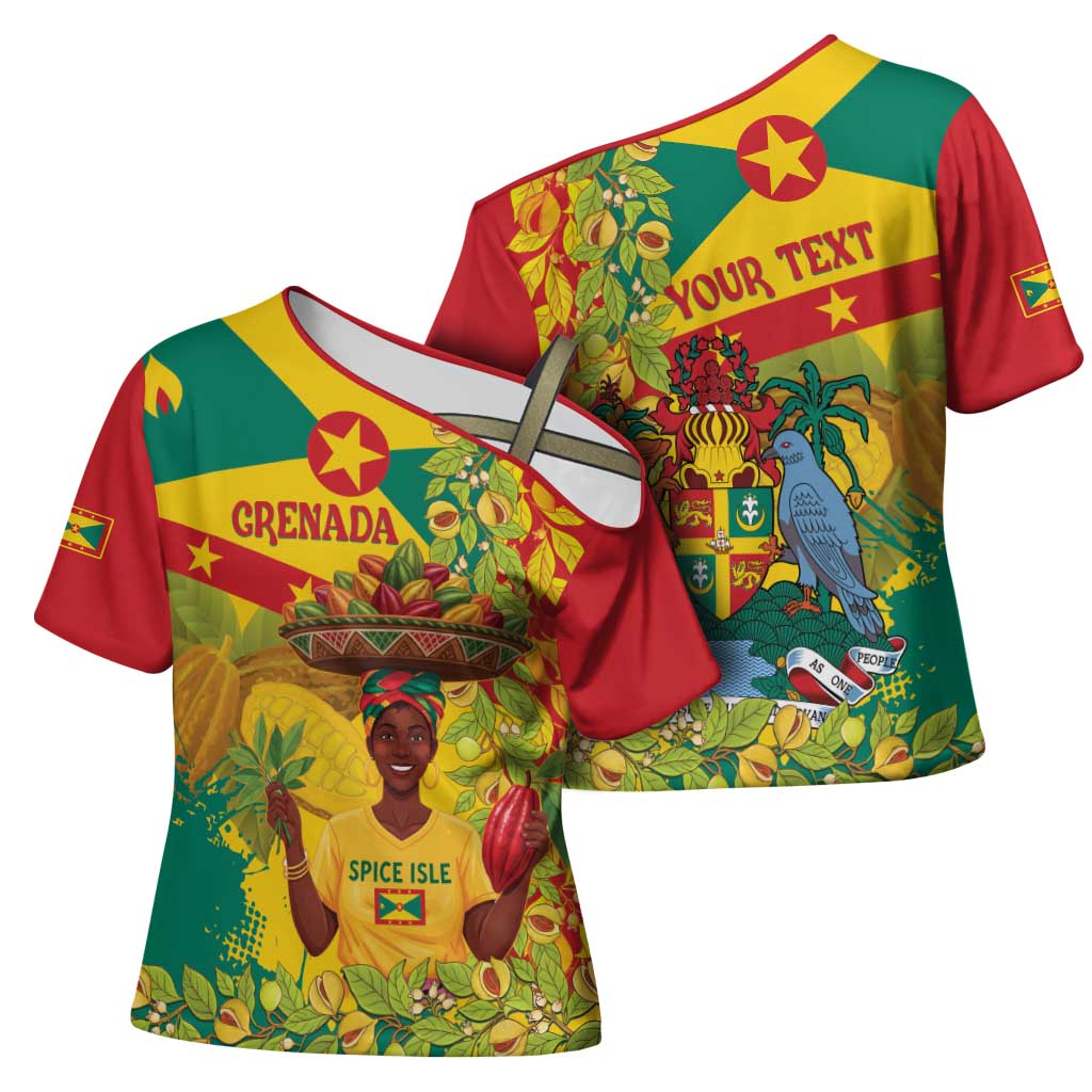Personalized Grenada Spicemas 2025 Cross Shoulder Shirt Spice Isle Nutmeg Cocoa Pod - Wonder Print Shop