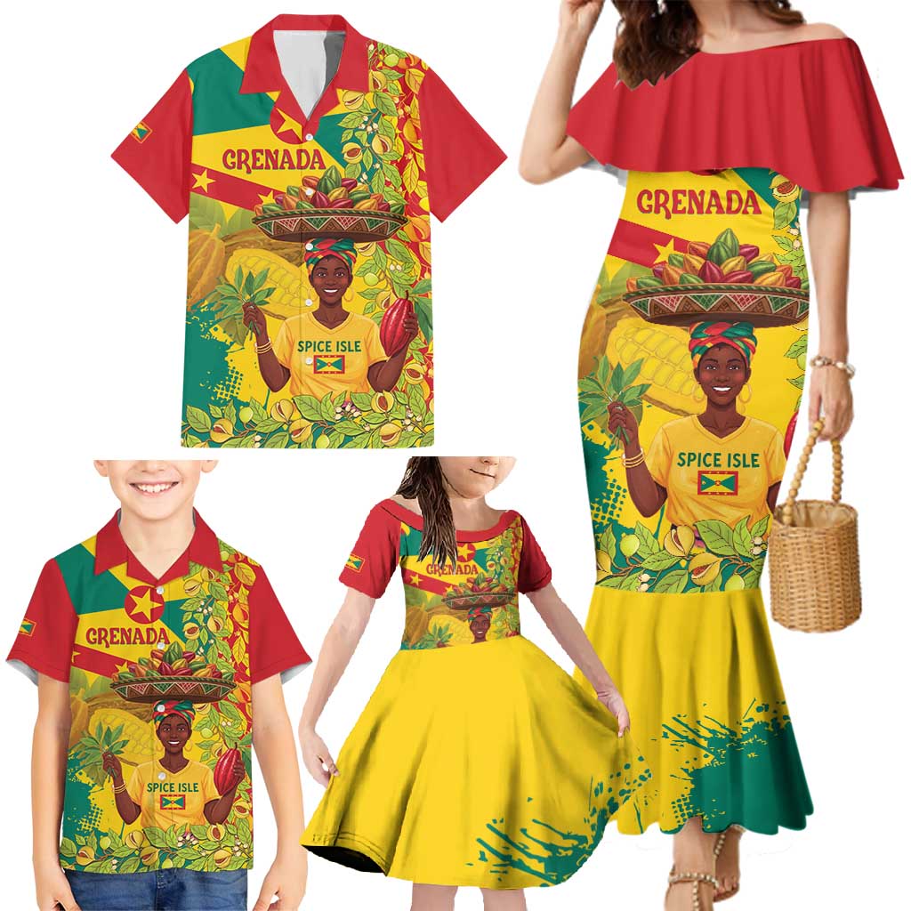 Personalized Grenada Spicemas 2025 Family Matching Mermaid Dress and Hawaiian Shirt Spice Isle Nutmeg Cocoa Pod - Wonder Print Shop
