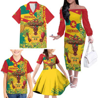 Personalized Grenada Spicemas 2025 Family Matching Off The Shoulder Long Sleeve Dress and Hawaiian Shirt Spice Isle Nutmeg Cocoa Pod - Wonder Print Shop