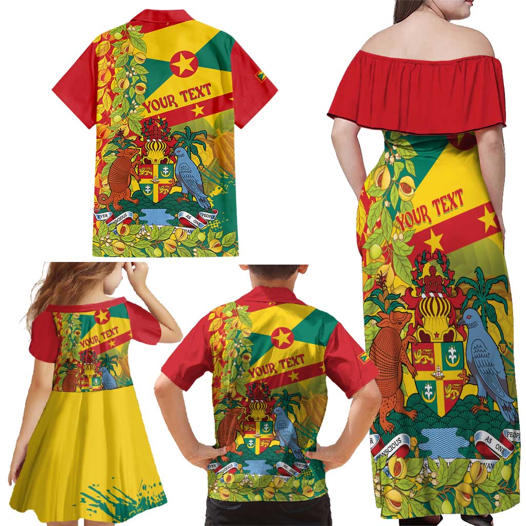Personalized Grenada Spicemas 2025 Family Matching Off Shoulder Maxi Dress and Hawaiian Shirt Spice Isle Nutmeg Cocoa Pod - Wonder Print Shop