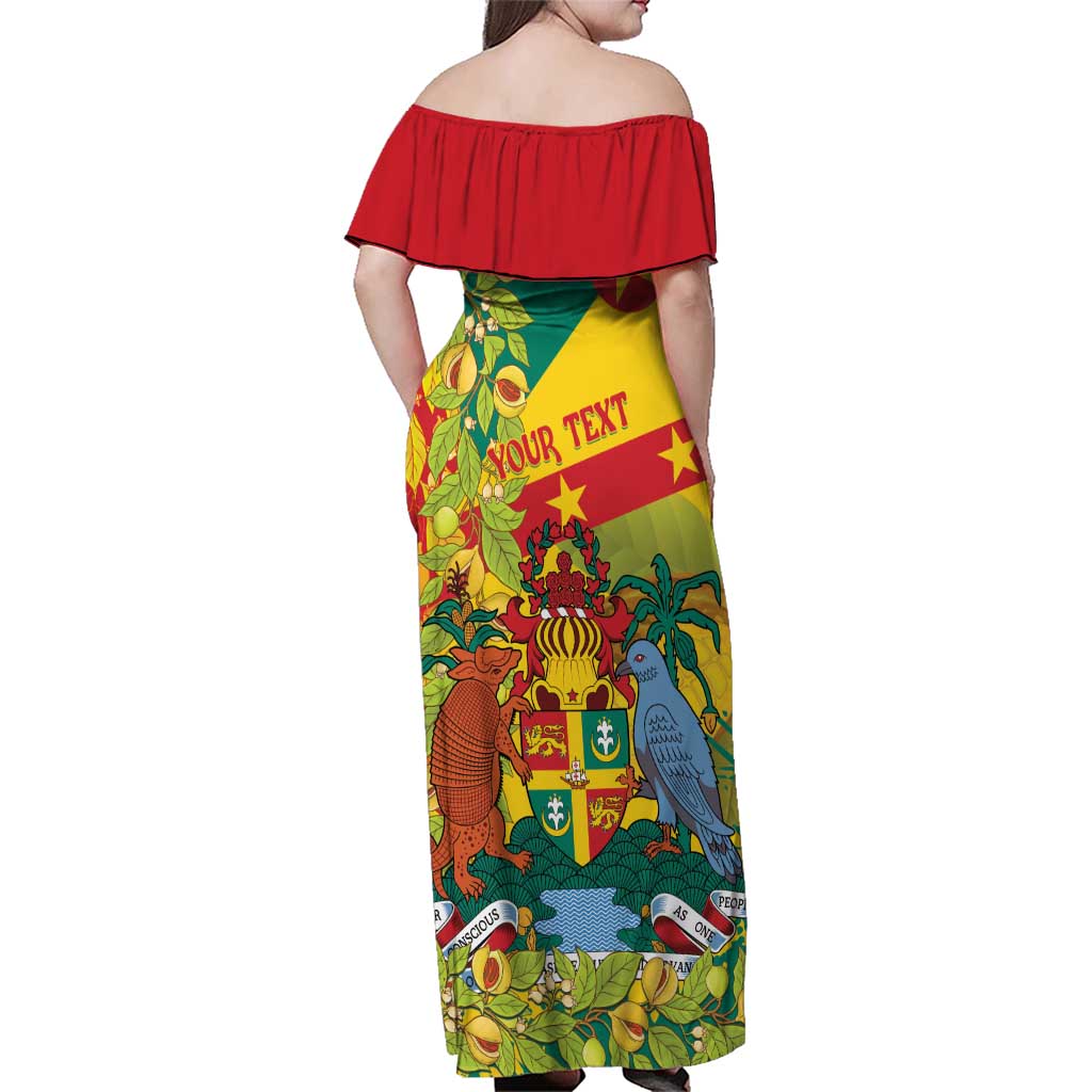 Personalized Grenada Spicemas 2025 Family Matching Off Shoulder Maxi Dress and Hawaiian Shirt Spice Isle Nutmeg Cocoa Pod - Wonder Print Shop