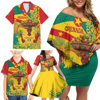 Personalized Grenada Spicemas 2025 Family Matching Off Shoulder Short Dress and Hawaiian Shirt Spice Isle Nutmeg Cocoa Pod - Wonder Print Shop