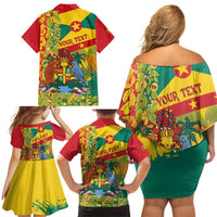 Personalized Grenada Spicemas 2025 Family Matching Off Shoulder Short Dress and Hawaiian Shirt Spice Isle Nutmeg Cocoa Pod - Wonder Print Shop