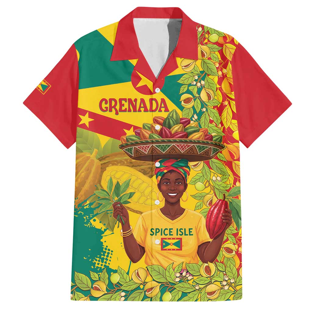 Personalized Grenada Spicemas 2025 Family Matching Off Shoulder Short Dress and Hawaiian Shirt Spice Isle Nutmeg Cocoa Pod - Wonder Print Shop